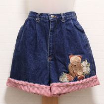 紺ブーケくまデニムショートパンツ