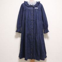 紺ロゴ刺繍入りデニムワンピース