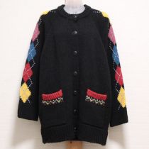 黒リボンくま編込みアーガイルカーディガン