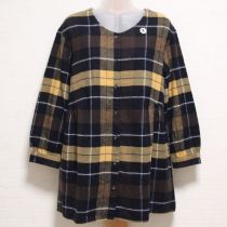 紺×黄系チェックネルチュニックブラウス
