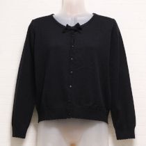 黒ロゴ刺繍リボン付きカーディガン