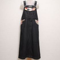 黒パッチワークデニムサロペットスカート