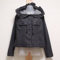 黒フード付きストレッチデニムジャケット【3(M)】