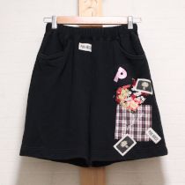 黒パッチワークスウェットショートパンツ