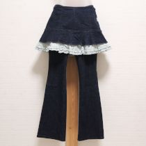 紺ギンガム使いタブリエ付きパンツ【S】