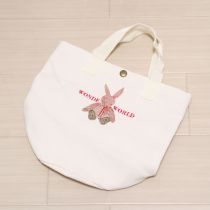 白ギンガムうさぎ刺繍バケツバッグ