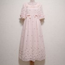 田園詩◇ピンク花刺繍シフォンワンピース【M】