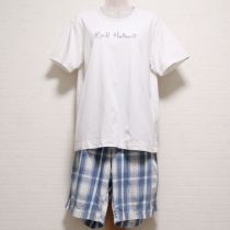 ブルー系チェックショートパンツ&Tシャツ付き