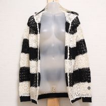 黒×白クロッシェボーダーフードカーディガン
