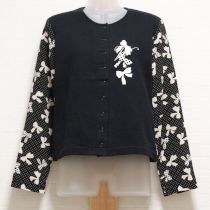 黒ドットリボン異素材カーディガン