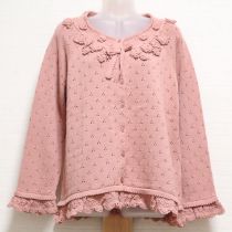 ピンク花モチーフ付きコットンカーディガン