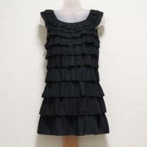 黒ローン段々フリルカットソーチュニック