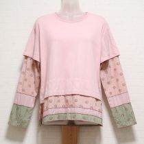 ピンク小花ptレイヤー風パッチワークカットソー