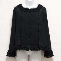 黒ピコフリルジョーゼットブラウス