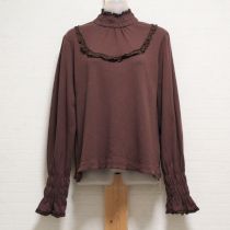 こげ茶フリル使いハイネックカットソー【4(L)】