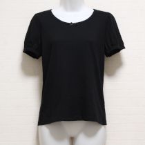 黒サテンリボン付きパフスリーブカットソー