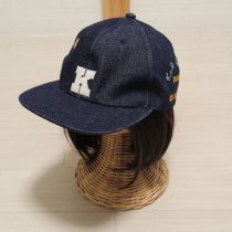 紺ベースボールくま刺繍デニムキャップ【L】
