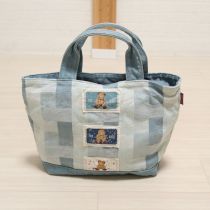 ブルー勿忘草くまワッペンリバーシブルトートバッグ
