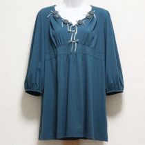 青系フラワーモチーフ付きカットソーチュニック【11号】