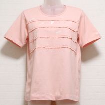 ピンクフリル付きロゴTシャツ【L】