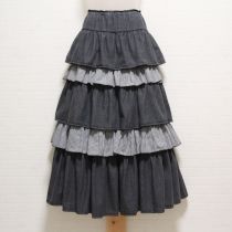 黒ミックスギンガム段々スカート