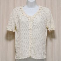 生成花モチーフ模様編みカーディガン【M】