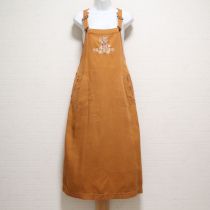オレンジ系花とくま刺繍ダブルガーゼジャンパースカート