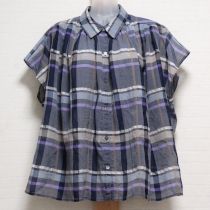 青系チェックビッグシルエットブラウス