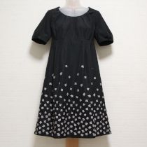 黒花柄グログランタフタワンピース【9号】