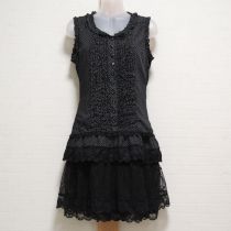 黒ドットフリル段々チュニックブラウス【9号】