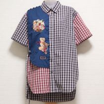 ネイビーフラワーカールくん刺繍オリチェシャツ【3(M)】