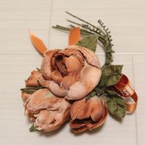 オレンジロゴリボン薔薇ブーケコサージュ
