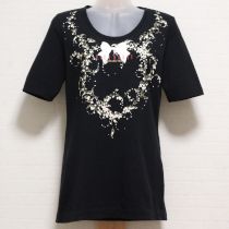 黒リボン&鈴蘭プリントTシャツ【M】