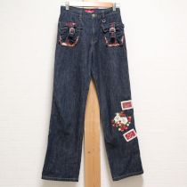 紺ブリリアントルージュ刺繍パンツ【S】