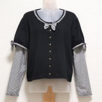 黒ギンガム使いカットソーカーディガン