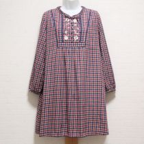 赤系チェック花刺繍チュニック