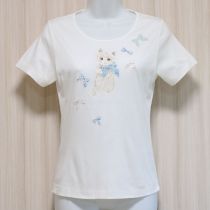 白蝶々リボンと猫プリントTシャツ【3(M)】