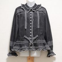 黒ピコフリルデニムオーバーブラウス