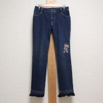 紺スノーベリー刺繍裾フリルパンツ【L】
