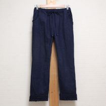 紺裾フリルスーピマストレッチデニムパンツ