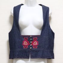 紺フォークロア刺繍デニムベスト