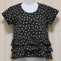 黒小薔薇柄段々フリルカットソー