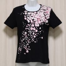 黒桜プリント&刺繍Tシャツ【L】