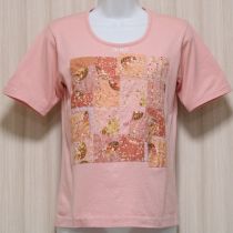 ピンクブルーミングテディパッチワークTシャツ【L】