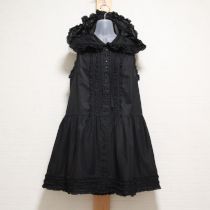 黒ピコフリルフード付きローンチュニックブラウス