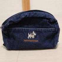 紺テリア刺繍デニムポーチ