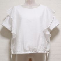 白ローン×天竺ラッフルスリーブブラウス【3(9号)】