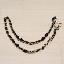 ゴールド×黒リボンモチーフ付き通しリボンチェーンベルト