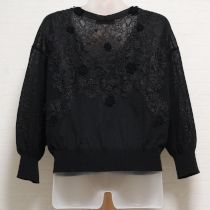 黒バックレースデザインニットカーディガン