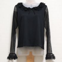 黒ドットチュール袖カットソー【4(L)】